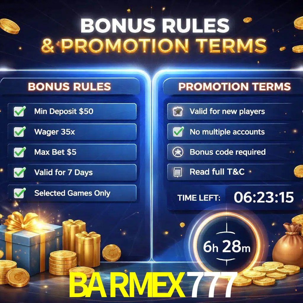 Reglas de promoción BARMEX777 y condiciones de bonos explicadas visualmente