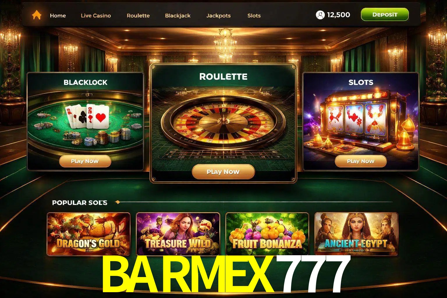 Vista de la plataforma BARMEX777 Casino mostrando categorías organizadas de juegos en línea